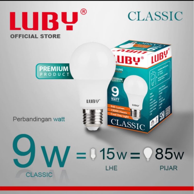 Lampu led 9watt Luby classic