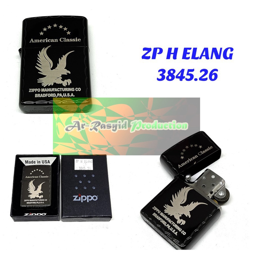 Korek Api Roda Minyak Zippo Black Ice Hitam Light Gerigi Motif American Classic Elang