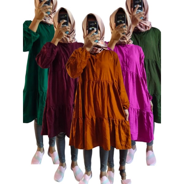 Tunik Remfel Bahan Rayon  Dress Susun Polos Busui