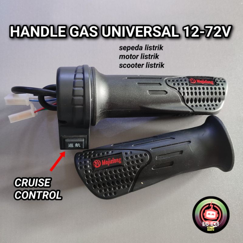 Handle Gas Universal dengan Tombol Cruise Control 12V-72V untuk Sepeda Listrik Motor Listrik Skuter 