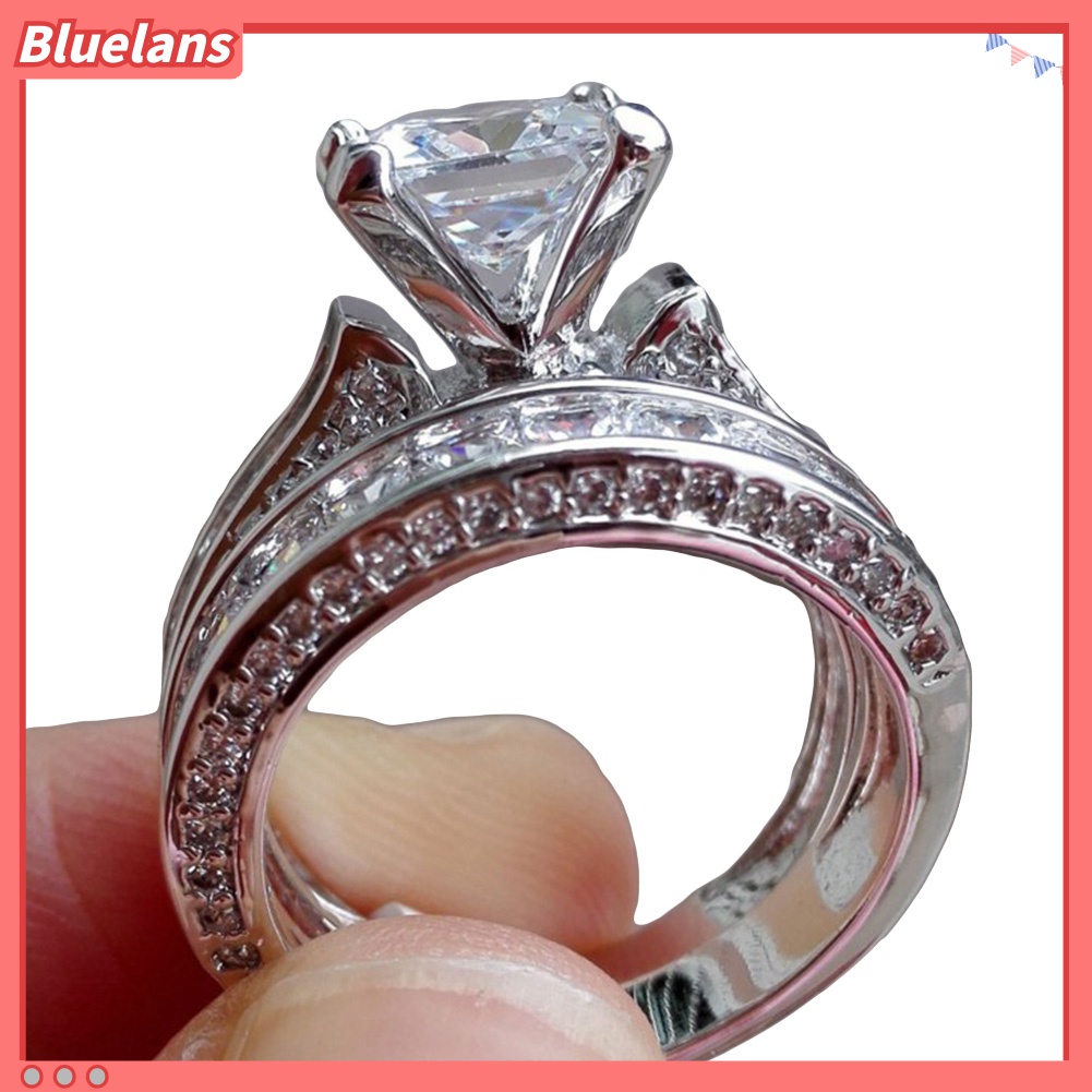 2pcs / Set Cincin Berlian Imitasi Hias Glitter Kubik Zirkonia Untuk Wanita