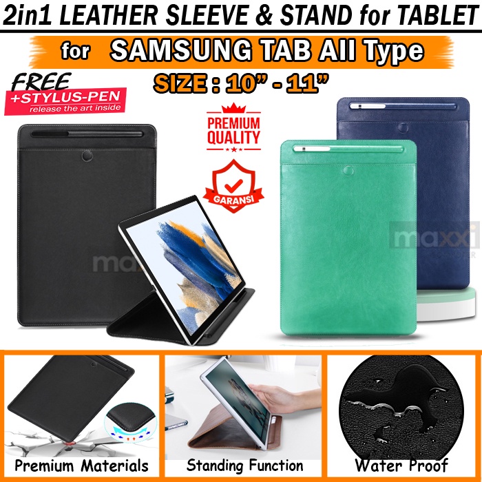 Sleeve Stand Tablet Samsung Galaxy Tab S8 S7 S6 Lite S5e S4 A8 A7 A6 A 10 10.1 10.4 10.5 11 Inch Pouch Tas Bag Sarung Case Casing Cover SPen S Pen Pencil Slot Holder Kulit