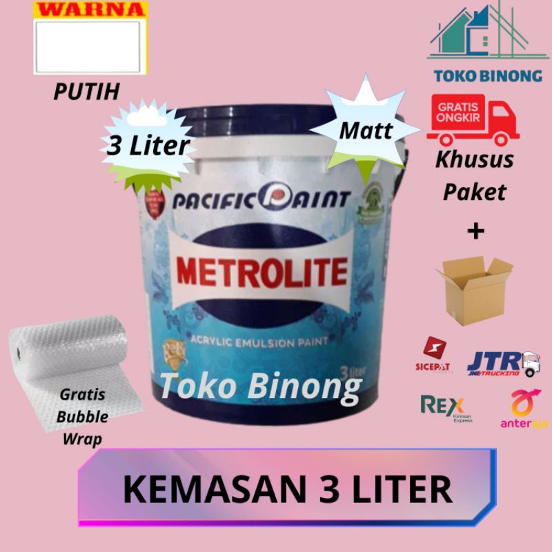 Cat Tembok Cat Plafon Metrolite Interior Putih Kebiruan 3 Liter PAKET