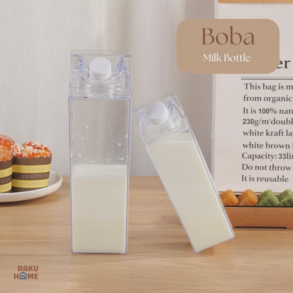 BOBA Milk Bottle Botol Air Minum Bentuk Kotak Susu Transparant