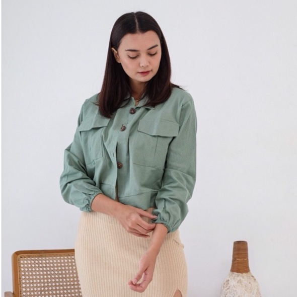LYORA Outer Wanita Jaket Linen Crop