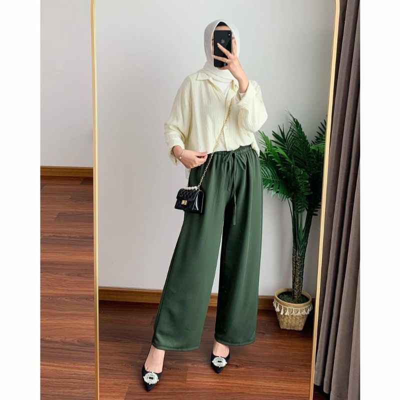 Ruby Kulot Celana Kulot Cringkle Highwaist Wanita Loose Cullote Pants