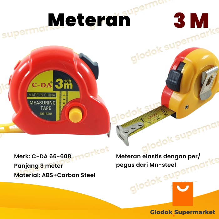 Meteran 3m Roll Meter 3 Meter Gulungan Meteran C-DA 66-608 Measuring Tape