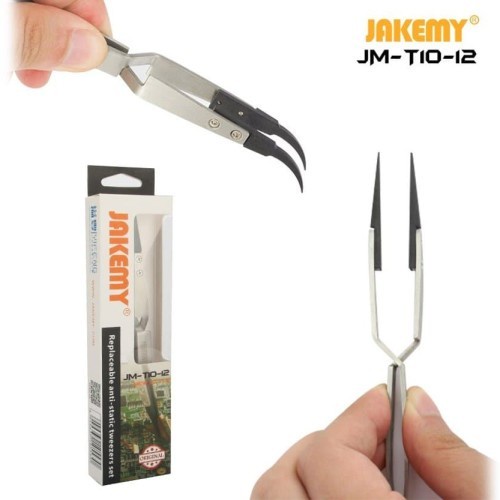 JAKEMY JM T10-12 Pinset 2 Mode Replaceable Anti Static Tweezer Set