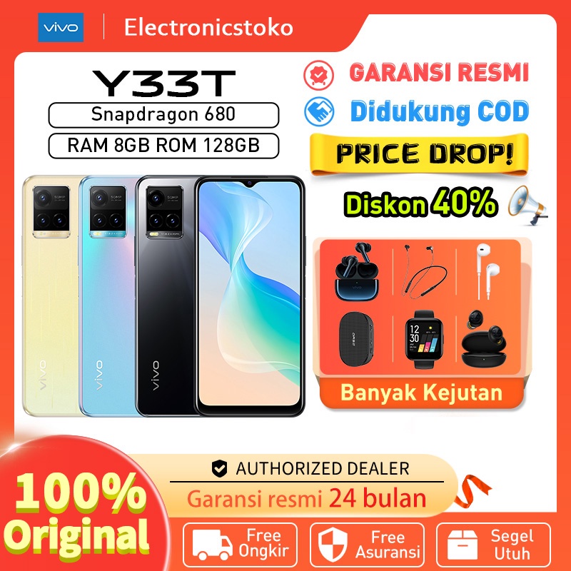 Vivo Y33s RAM 8GB + 4GB Extended ROM 128GB 6.58 inci 5000mAh Baterai +18W Fastcharge vivo y33t terba