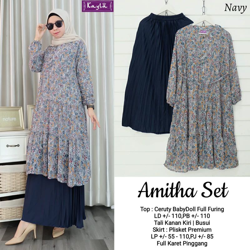 AMITHA SET BY KAYLA / ONESET WANITA MUSLIMAH / Setelan rok ibu-ibu tunik