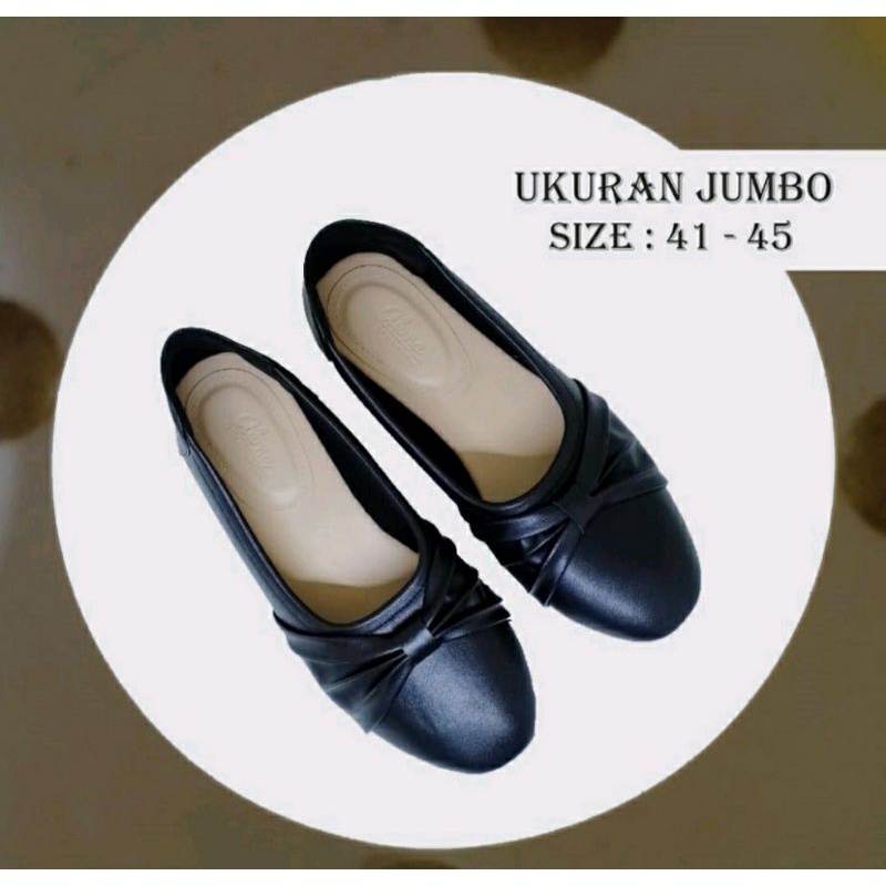 Sepatu Flat Wanita UKURAN Besar 41.45 Pantofel Flat Cewek Remaja Sekolah Kaki JUMBO Oversize 154.Q Hitam