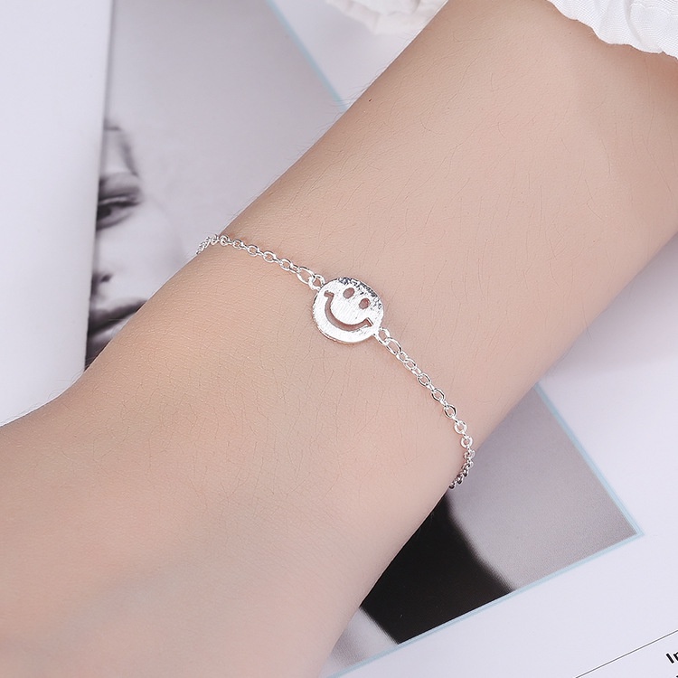 Gelang Tag Smiley Face Lapis Perak Asli Perempuan Smile Ekspresi Lucu Jepang Korea Laris Gelang Kaki Hadiah Kado Produsen Grosir