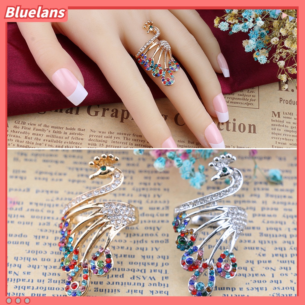 Bluelans Women Retro Gold-plated Rhinestones Peacock Shape Finger Ring Jewelry Gifts