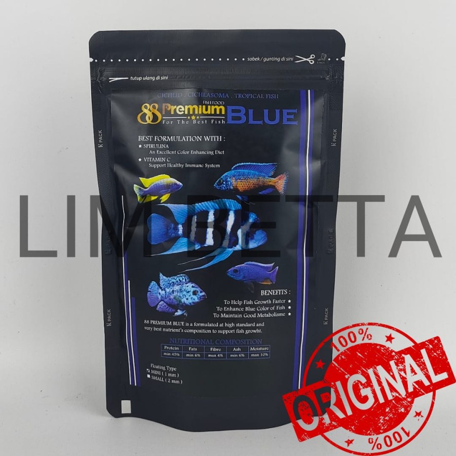 PREMIUM 88 BLUE CICHLID 1MM / MAKANAN CICHLID 100 GRAM