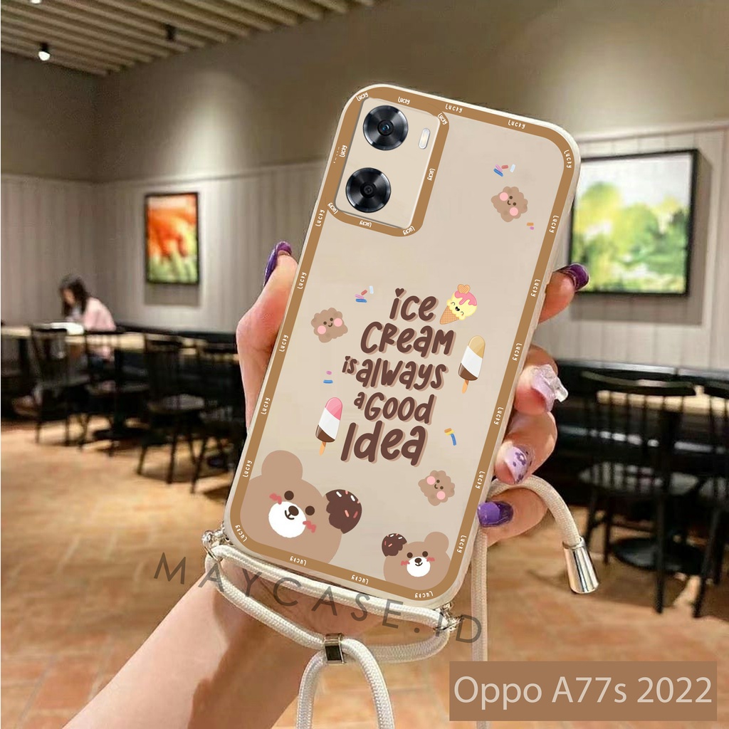Softcase Macaron Motif Bear + Tali Sling Oppo A77s A57 2022 A96 A76 Reno 7 Reno 8 Reno 7z Reno 8z Re