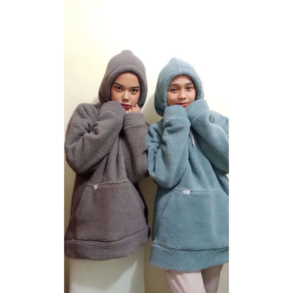 Jaket Bulu sherpa hoodie Bulu wanita Korea