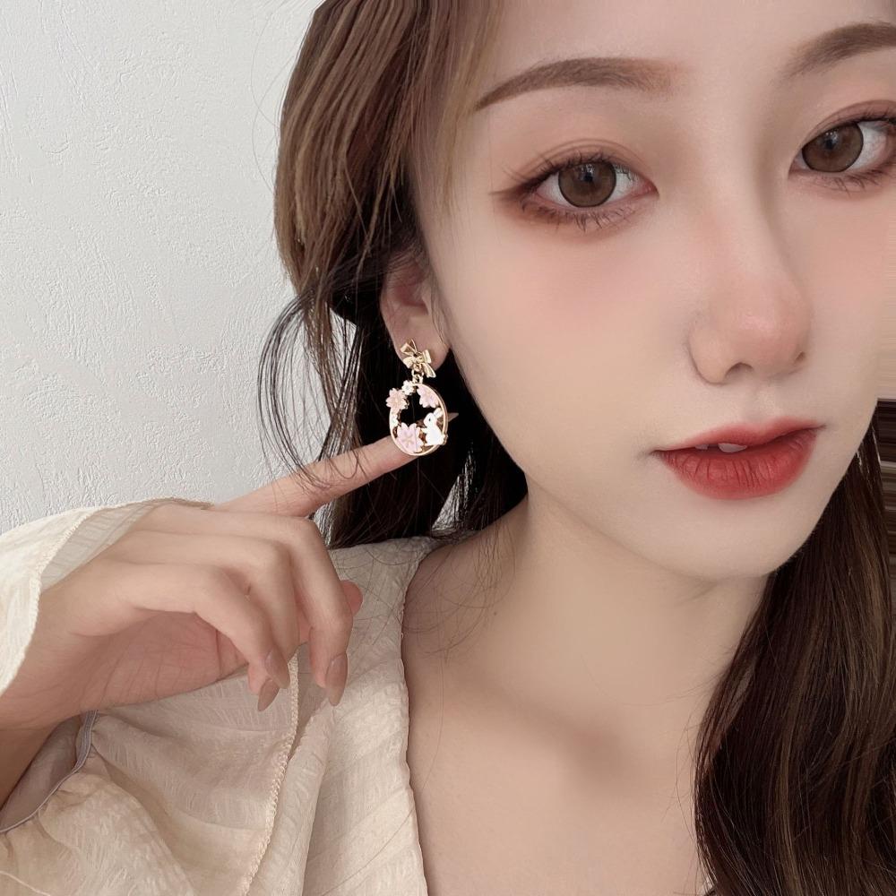 Mxbeauty Anting Kelinci Anting Tusuk Lucu Hati Manis Untuk Gadis Bunga Bulan Awan Untuk Wanita Drop Earrings