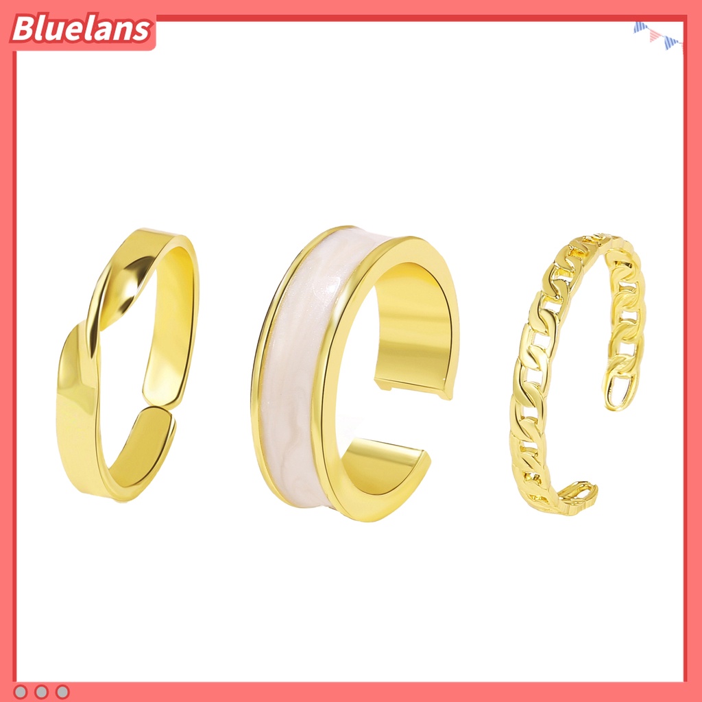 3pcs / Set Cincin Jari Model Terbuka Dapat Disesuaikan Untuk Wanita