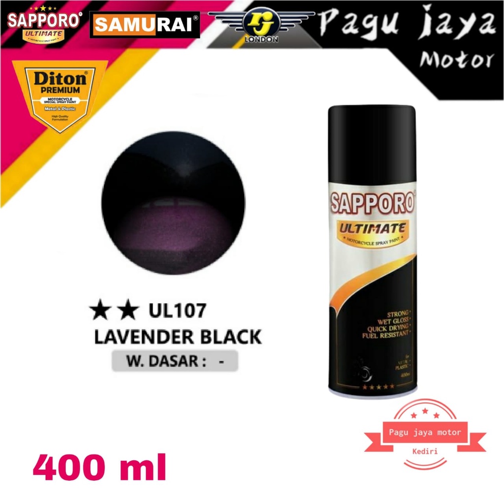 SAPPORO ULTIMATE UL107** LAVENDER BLACK | HITAM KEUNGUAN | 400ml pilox pilok cat semprot spray paint untuk body motor mobil velg