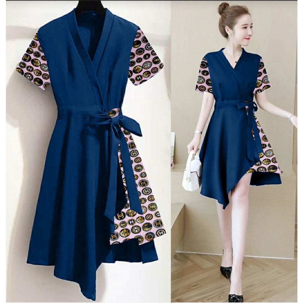 [HNFK] Dress Eliva / Dress Wanita / Dress / Dress Wanita Casual Dress / Dress Batik / Dress Motif / Dress Korea Wanita Terbaru / Dres import