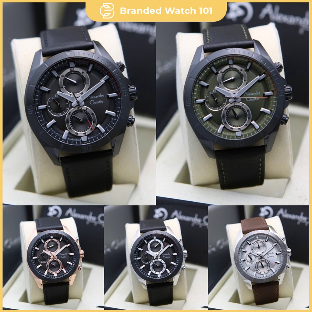 ORIGINAL Jam Tangan Pria Alexandre Christie AC 6581 / AC6581 / 6581 Garansi Resmi 1 Tahun, Leather &amp; Stainless