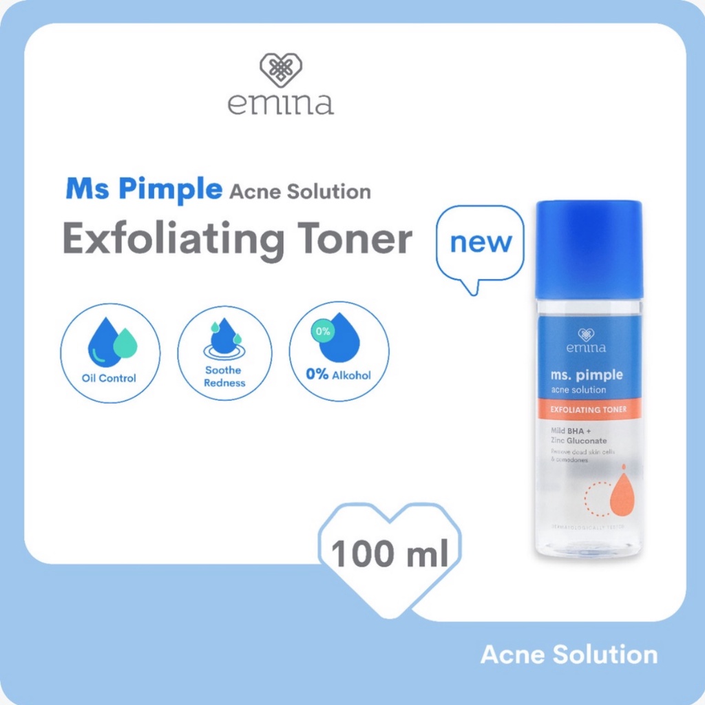 Emina Ms Pimple Acne Solution Series Sebum Fighter | Face Wash | Toner | Exfoliating Toner | Moisturizing Gel Spot | Face Serum | Calming Gel