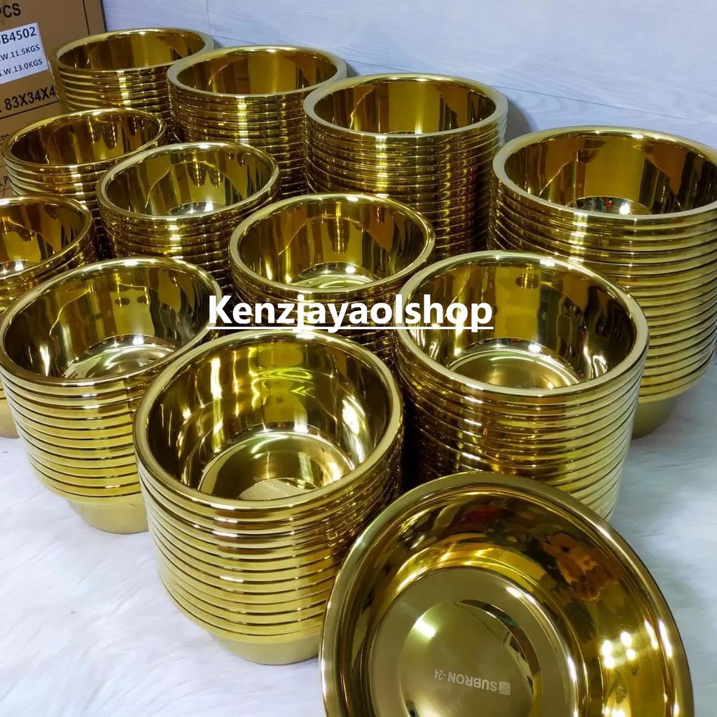 ( KJO ) Baskom Wadah Stainless Gold 20cm dan 24cm tinggi tebal Warna Emas Multi Fungsi Tempat Sayur Daging Makanan