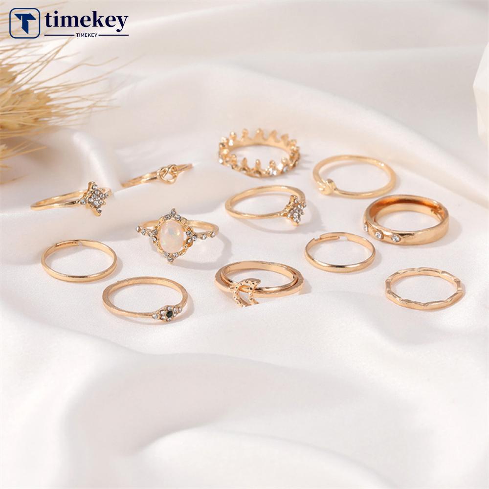 Timekey Set Cincin Alloy Tumpuk Gaya Retro Untuk Wanita J3Q7