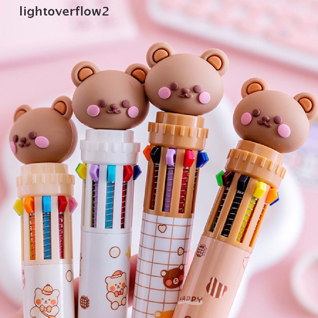 (lightoverflow2) Pulpen / Bolpoin 10 Warna Bahan Silikon Motif Kartun Beruang Untuk Sekolah / Kantor