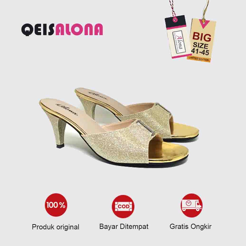 Sandal Heels 41 - 45 wanita jumbo Hak 7cm wanita Pesta warna gold Party HighHeels Ukuran BigSize