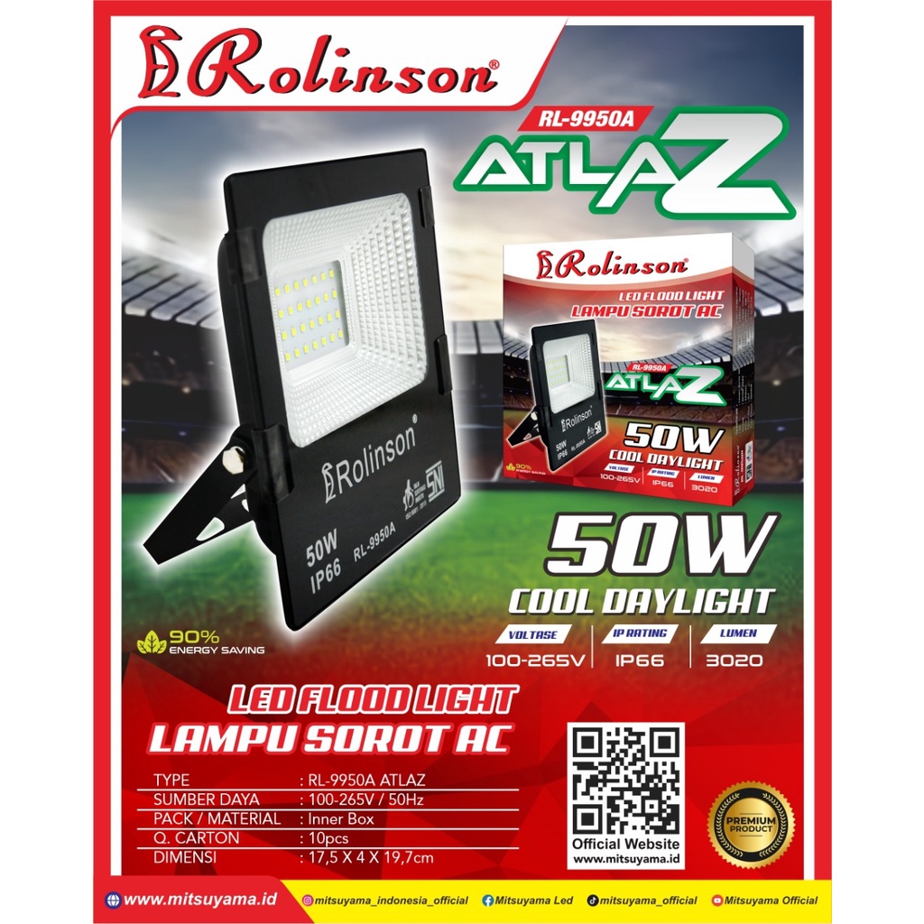 Lampu Sorot Rolinson Atlas 50 Watt / Lampu Tenaga Surya / Lampu Taman 50 / Lampu Jalan 50 Watt/ Lampu Sorot AC 50 Watt Lampu Tembak Jalan LED