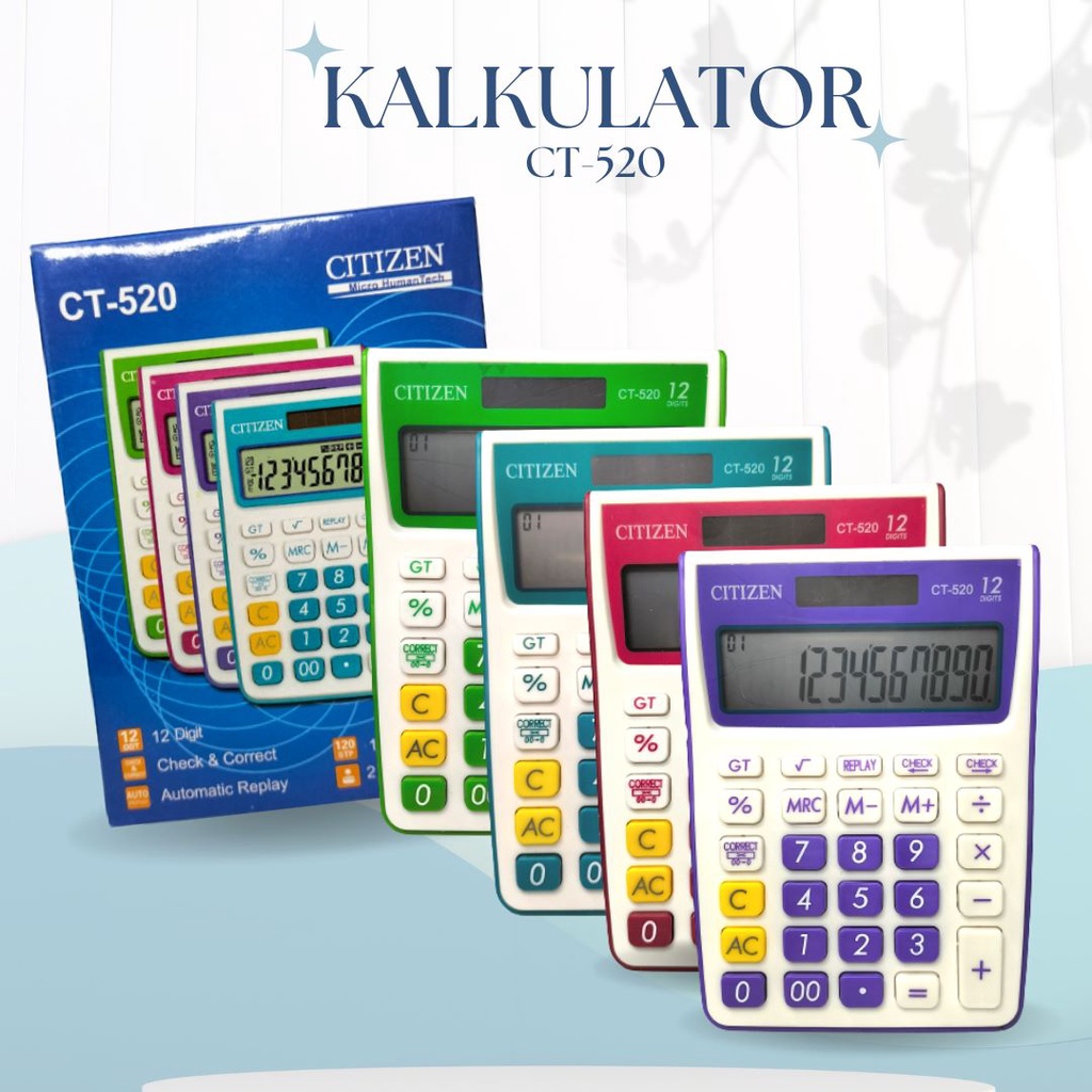 Kalkulator Citizen CT 520 Warna Kalkulator Warna Warni Kalkulator 12 Digit Ukuran Lebih Besar Kokoh