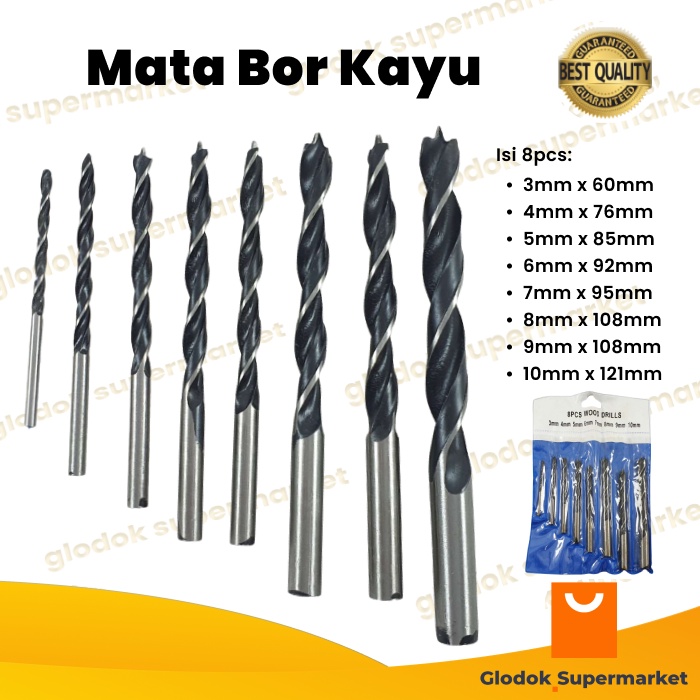 Mata Bor Kayu Set 3mm - 10mm 8pcs Wood Drill