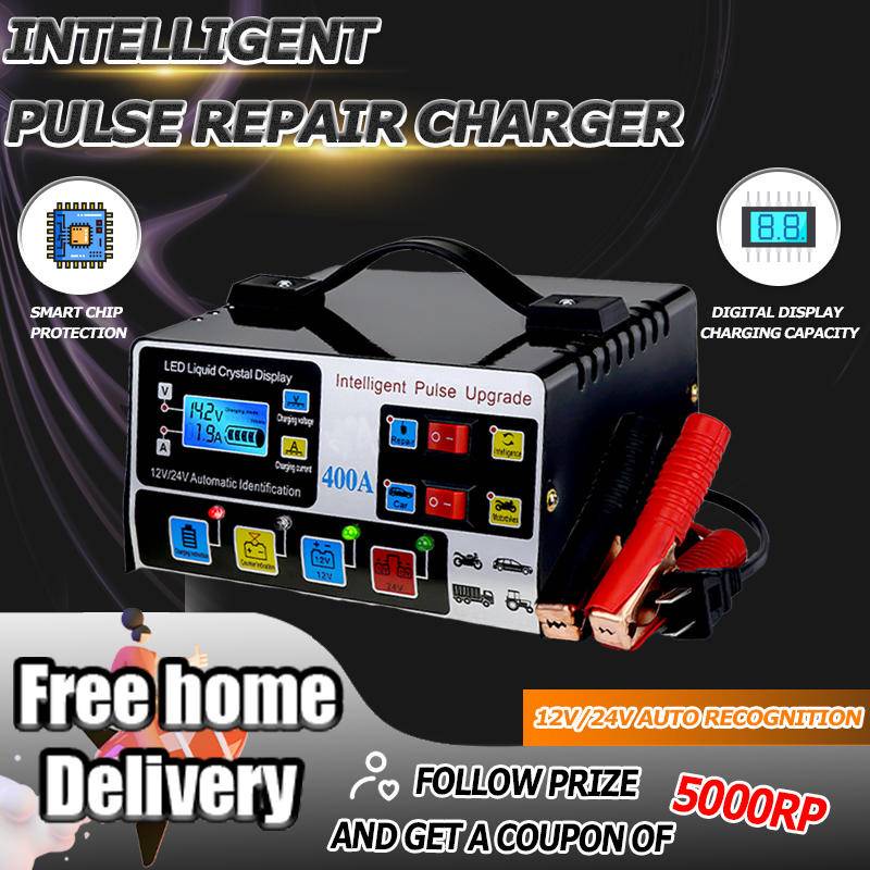 Pengisi daya perbaikan aki mobil 400W  12v / 24v  6-180Ah Charger Aki Intelligent Automatic Mobil Motor Baterai Truk Yang Sepenuhnya Otomatis Pengisi Daya Cepat Daya Tinggi