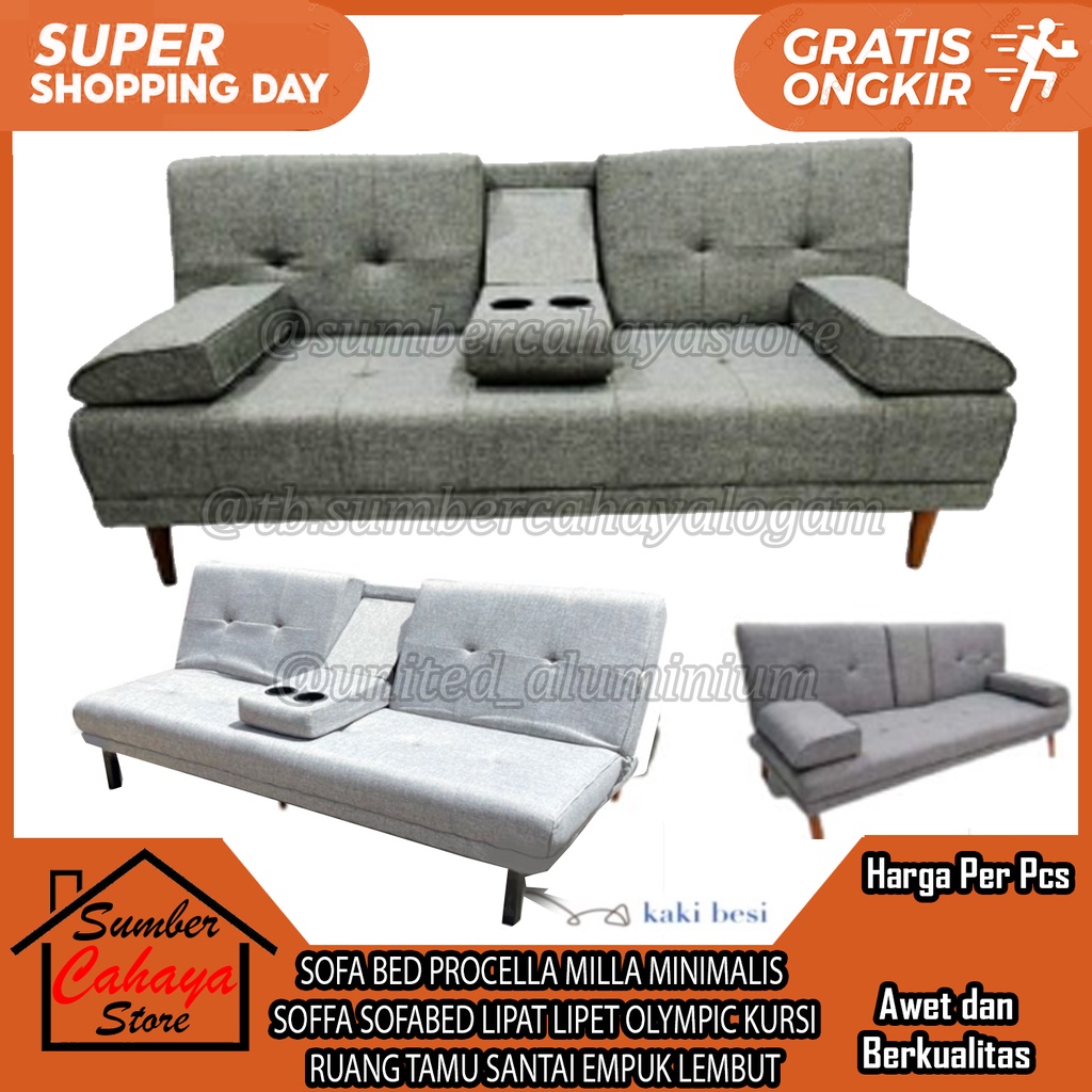 SOFA BED PROCELLA MILLA MINIMALIS SOFFA SOFABED LIPAT LIPET OLYMPIC KURSI RUANG TAMU SANTAI EMPUK LE