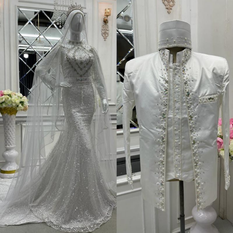 TERBARU//KEBAYA AKAD KOMPLIT TERMURAH//COUPLE SET DUYUNG PREMIUM BEREKOR //BESKAP//KEBAYA