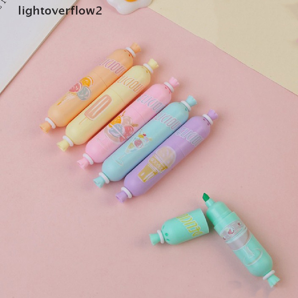 (lightoverflow2) 6pcs / Lot Spidol Mini Desain Kartun Kucing Es Krim Untuk Sekolah / Kantor