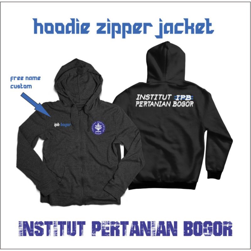 Jaket Zipper IPB Bogor Hoodie Institut Pertanian Bogor Black