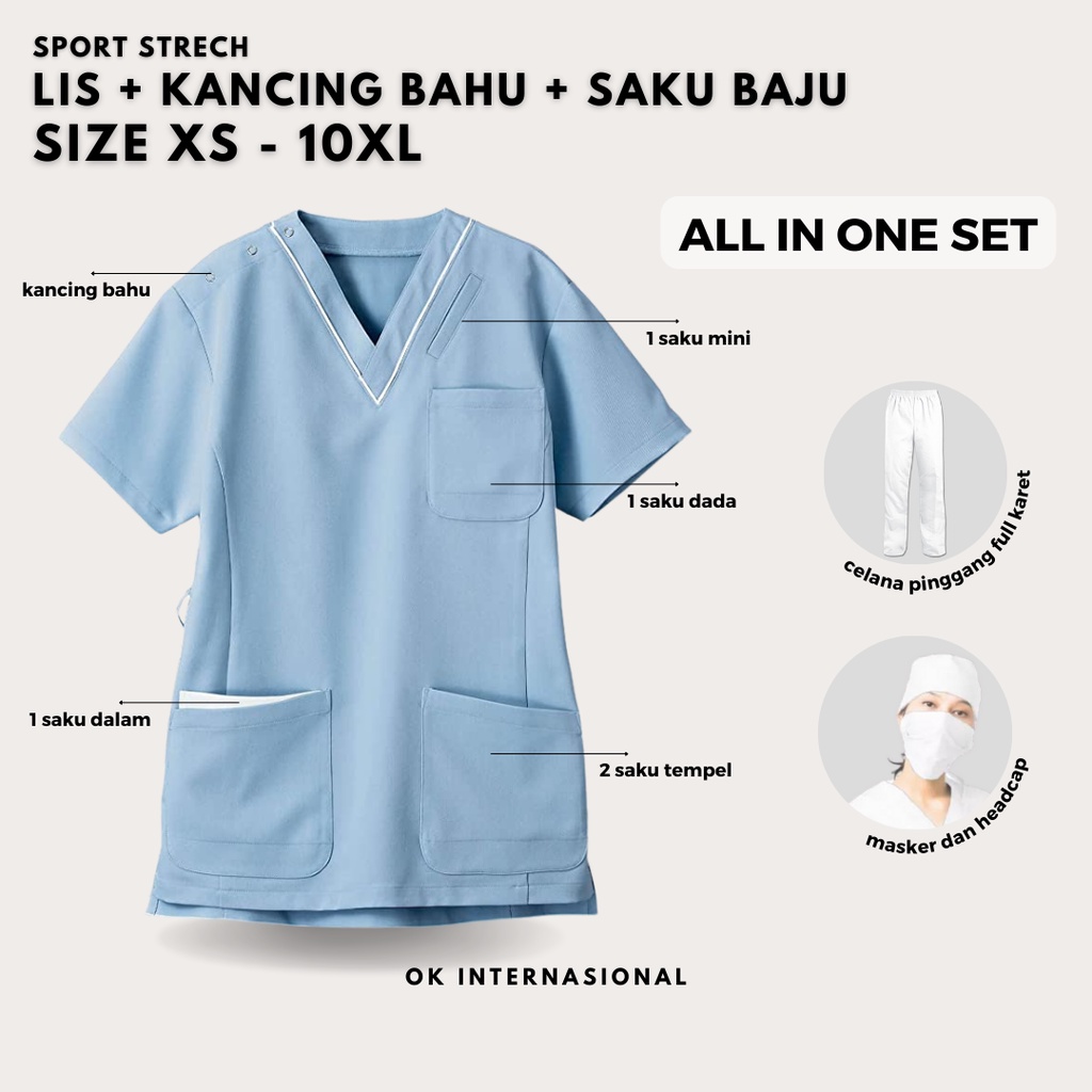 BAJU JAGA Sport Stretch MODERN KANCING BAHU &amp; LIS &amp; SAKU TINGKAT ok oka Dokter Perawat Tenaga Medis