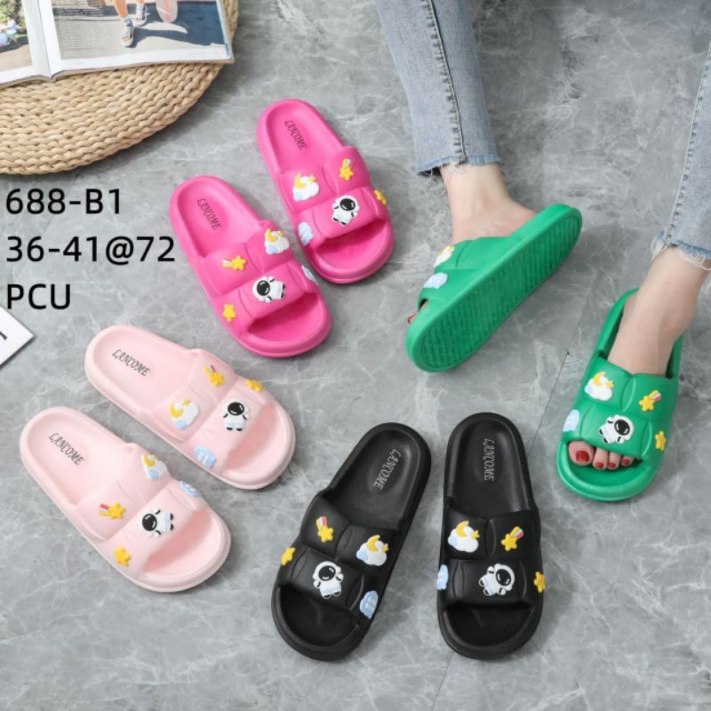 Sandal Slop Jelly Wanita Import Karet Empuk Elastis Sol Rubber Anti Slip Motif Bulan Astronot 8162