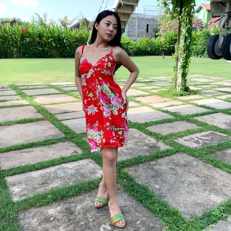 DRESS GUNUNG TALI SATU MOTIF POLKADOT, BUNGA / DASTER LUNA KERUT RAYON BALI SEKSI / GAUN MINI MURAH 