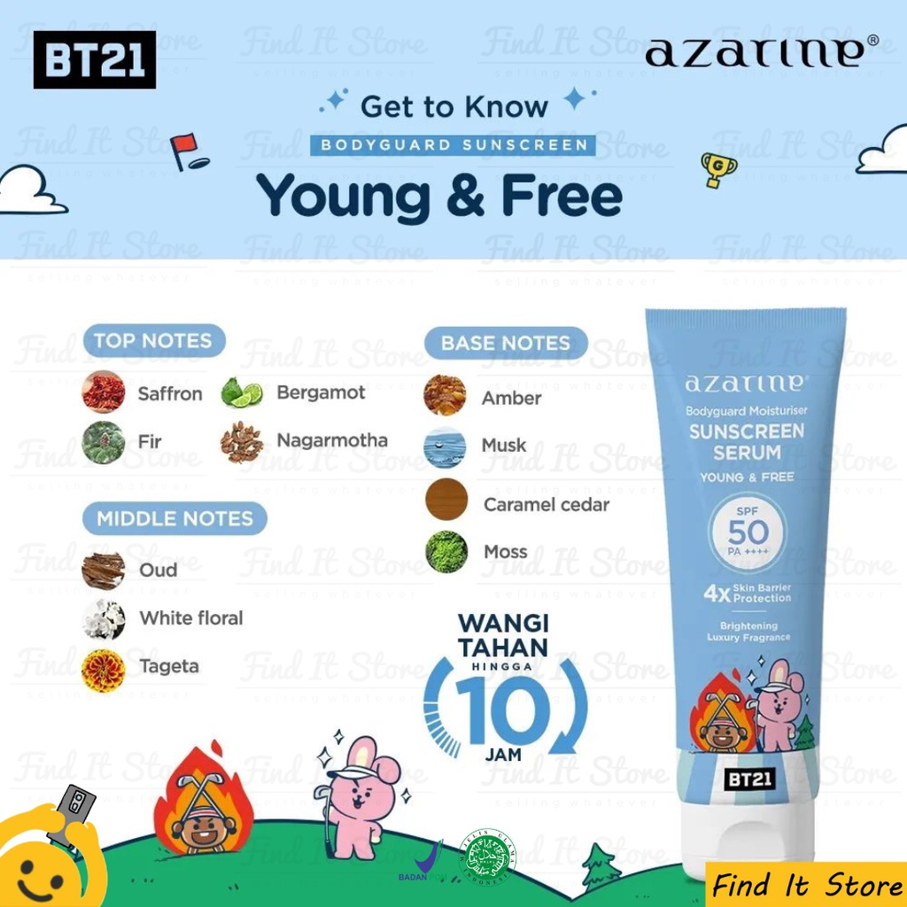 Azarine Body Guard Moisturizer Sunscreen Serum BT21 SPF 50 PA++++ 100ml | BPOM Original BTS Collab Sun Protection