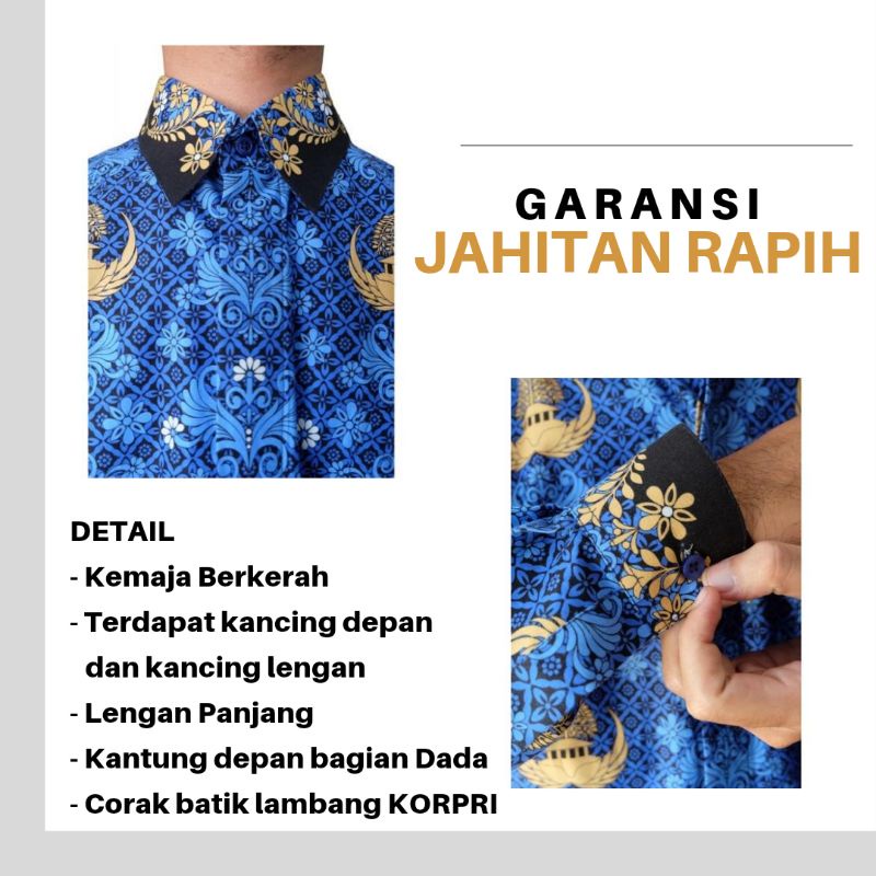 Baju Korpri Kemeja Seragam Pegawai ASN PNS Dan PPPK Untuk Batik Guru Wanita Dan Pria Model Kerah Hitam Terbaru 2022 Bahan 100% Katun Sritex