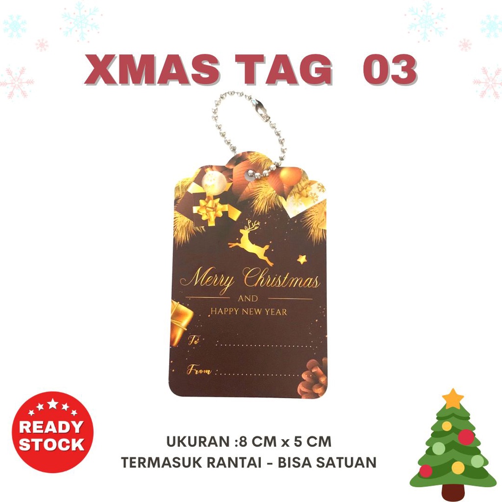 Kartu tag xmas merry christmas natal + rantai set satuan ecer hampers goodiebag