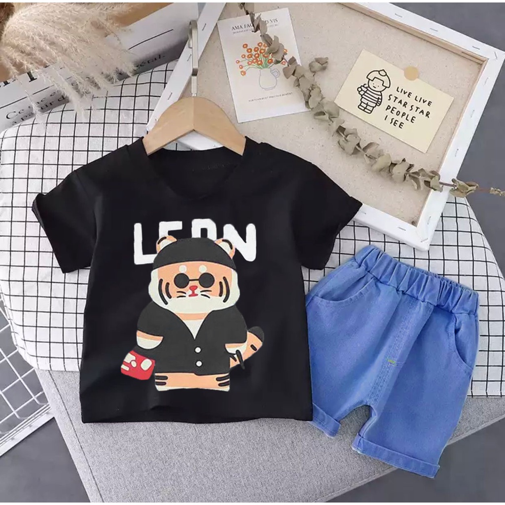 SETELAN ANAK BAJU KAOS CELANA PENDEK DENIM ANAK UMUR 1-5 TAHUN SETELAN MOTIF LERN BAJU ATASAN ANAK LAKI LAKI PEREMPUAN OUTFIT ANAK MASA KINI TERBARU PAKAIAN ANAK KEKINIAN TERMURAH