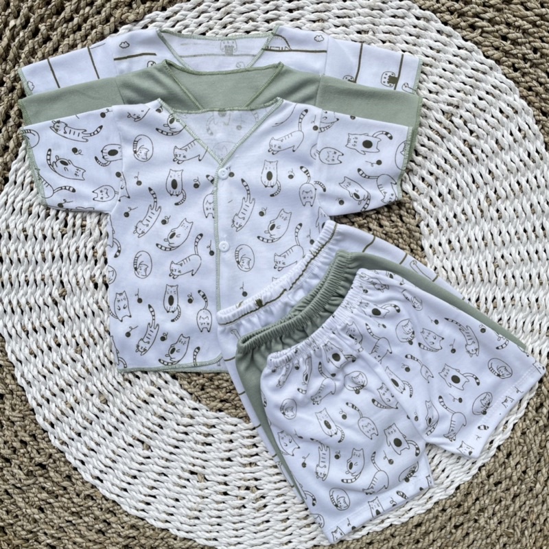 3 PCS Baju Bayi Lengan Pendek + Celana Pendek Bayi Baru Lahir Baju Bayi Setelan Warna Kuning Celana Bayi Newborn Hampers Bayi Hadiah Lahiran Bayi DNW BABY