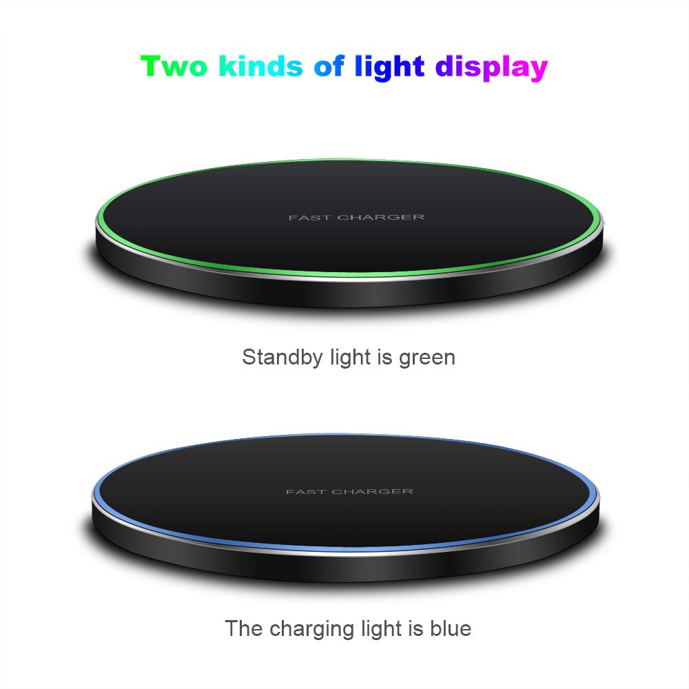 Wireless Charger Qi Fast Charging Pad Micro USB Port 10W LED Ring Indicator Adapter AirPods iPhone Samsung Dekstop