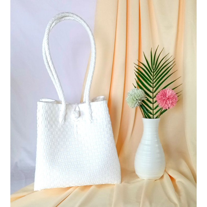 TAS ANYAMAN JALI PREMIUM SIZE M PUTIH TOTE BAG TAS WANITA HOMEMADE