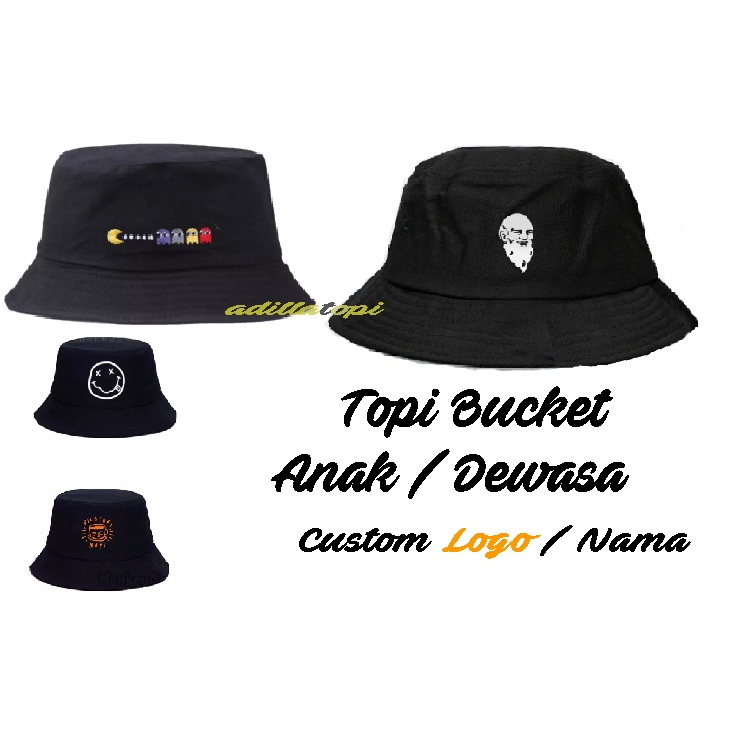 Topi Bucket anak dan dewasa | bucket hat custom logo dan nama