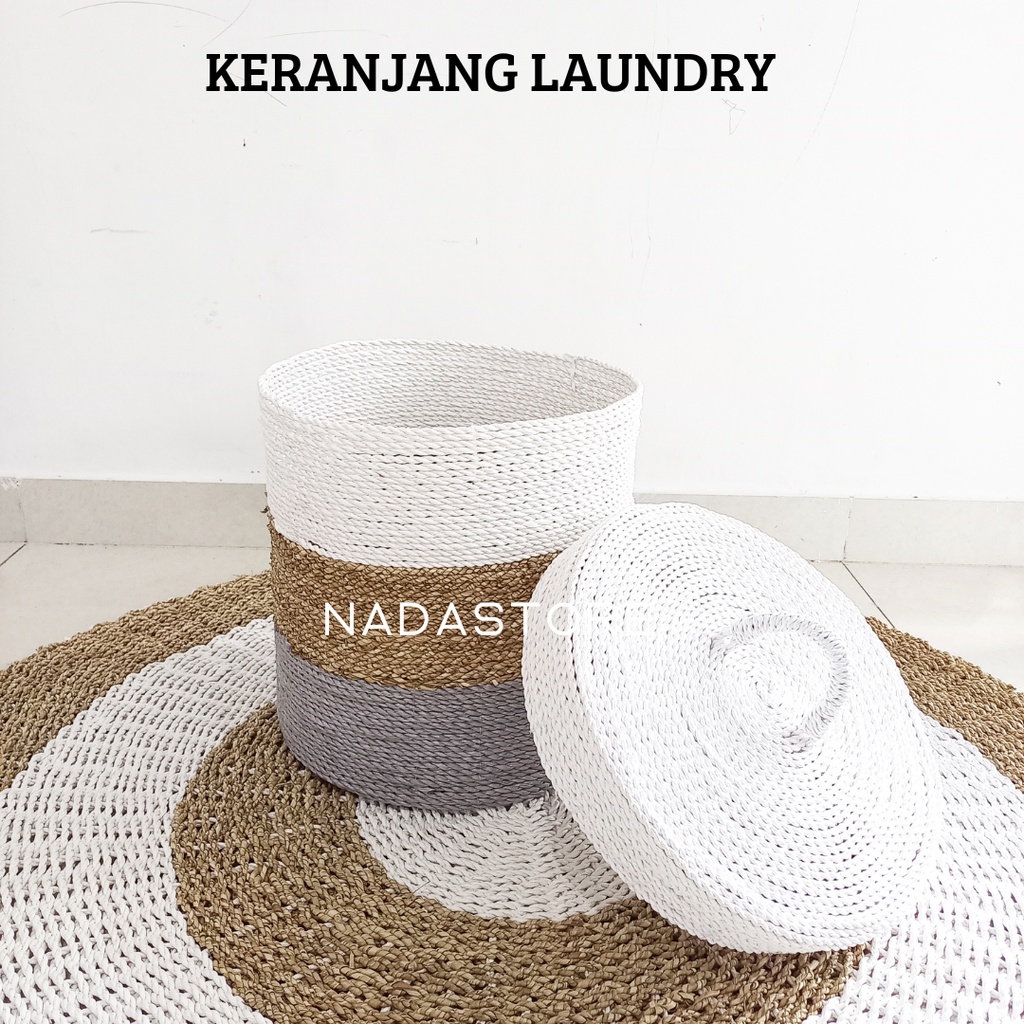 LAUNDRY BAG SEAGRASS WITH CAP / KERANJANG LAUNDRY SEAGRASS DENGAN TUTUP